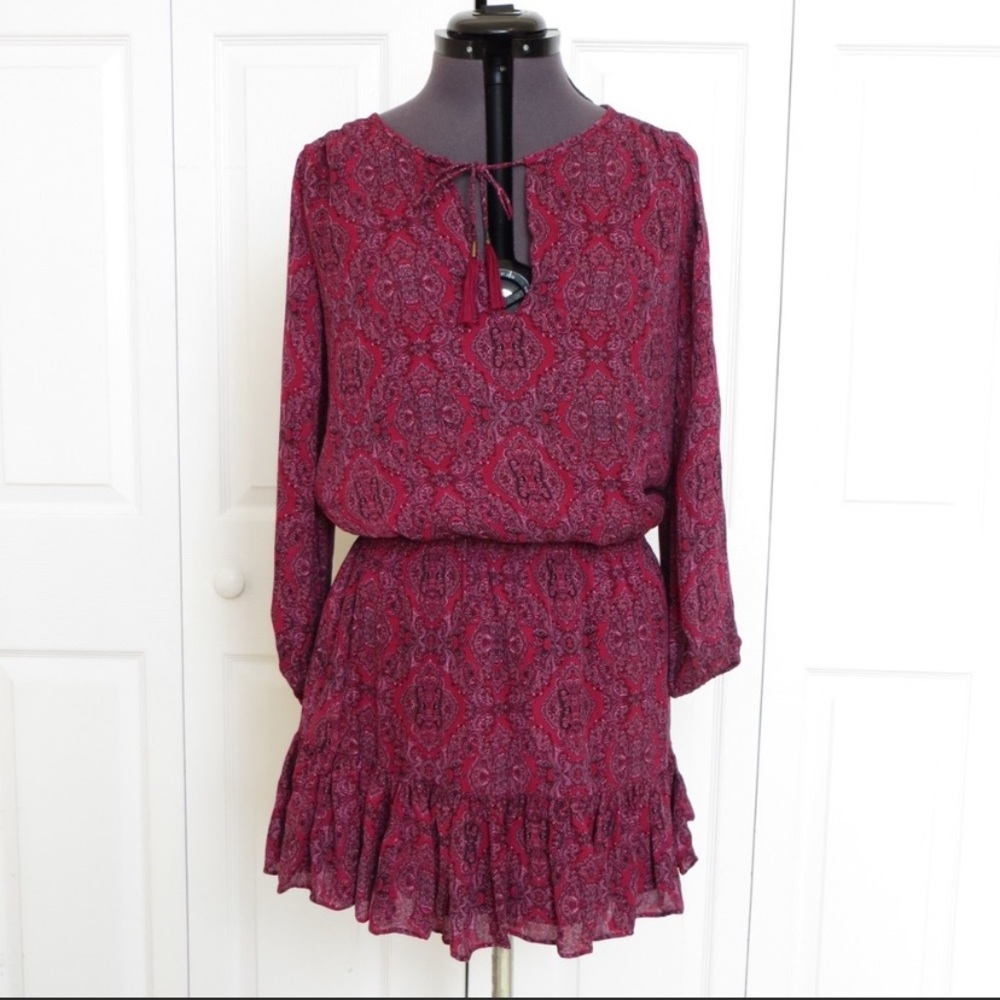 Joie Maroon Paisley Peasant Dress. Size medium
